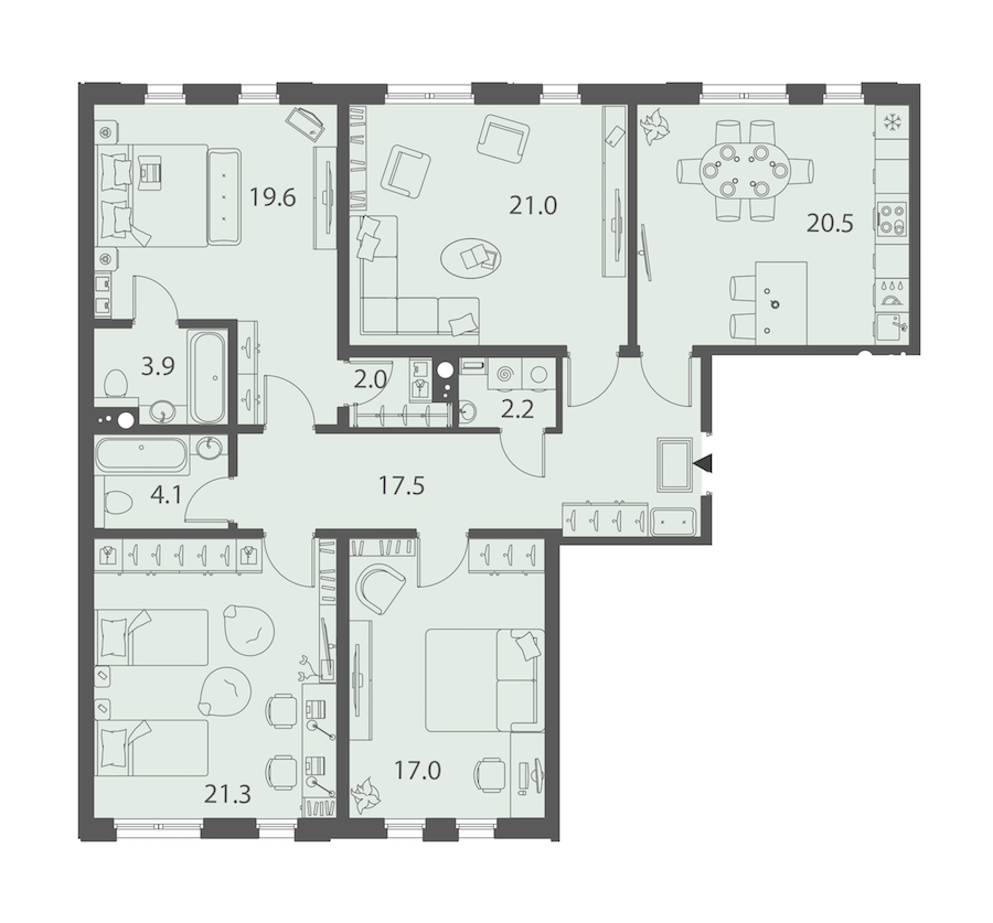 4-комнатная квартира 129.5 м², 5/10 эт., ЖК «DOMINO Premium»